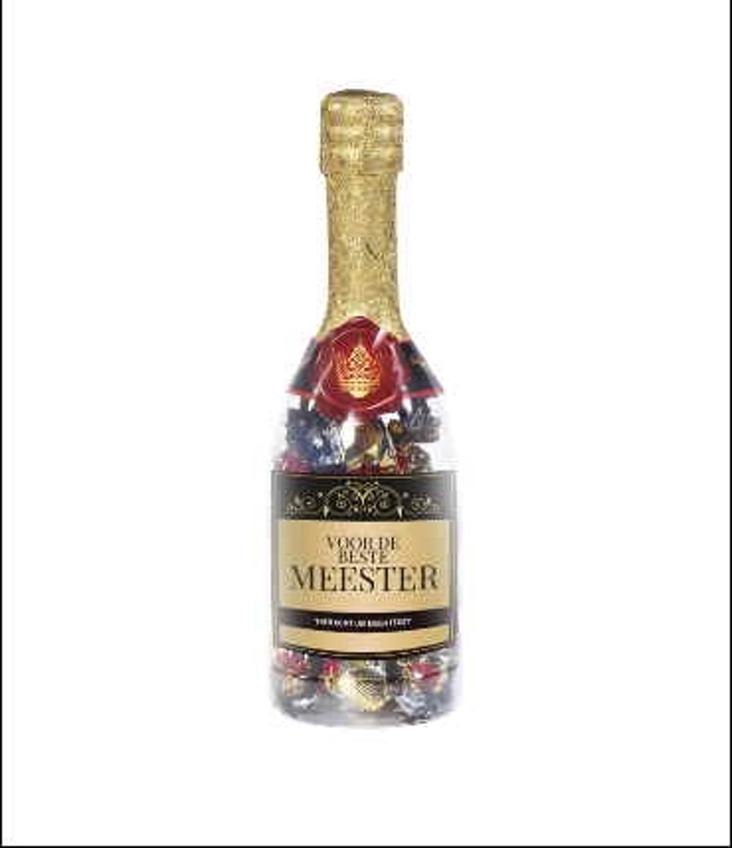 Chocoladecadeau Champagnefles -  Allerbeste meester - Gevuld met een feestelijke toffeemix