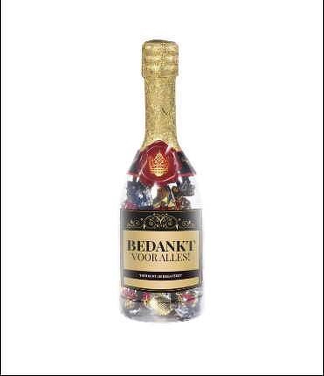 Chocoladecadeau Champagnefles - Bedankt voor alles - Gevuld met een Toffeemix