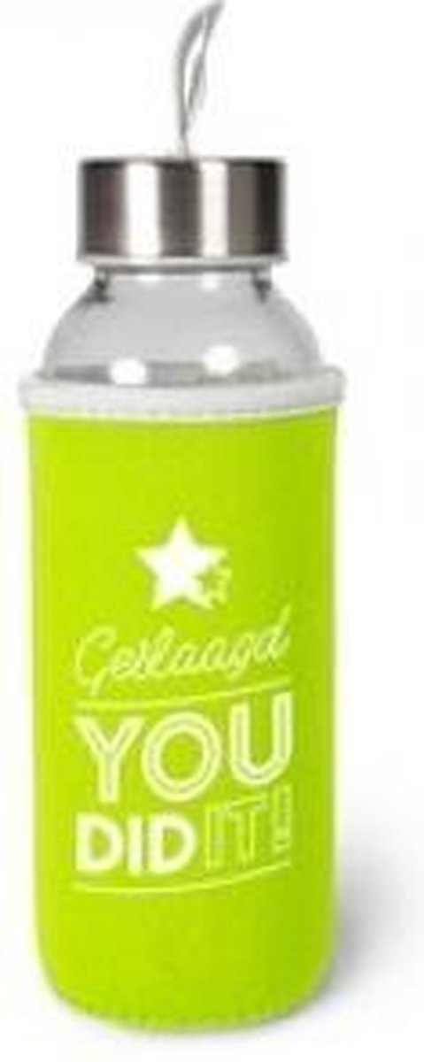 Geslaagd - Waterfles - You did it! - In cadeauverpakking met gekleurd lint