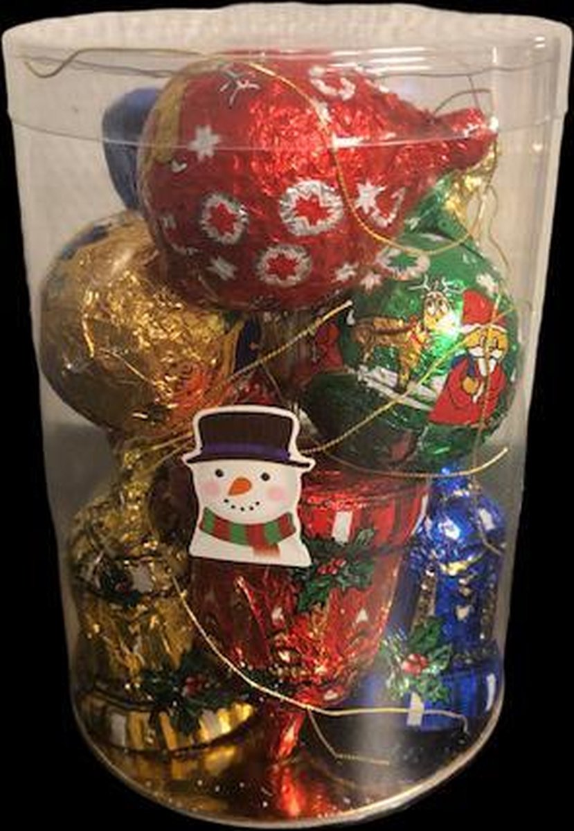 Kerst - Chocolade - Kerstcadeau - Cadeau -  Kado - Koker met chocolade Kerstballen - Kersklokjes - In cadeauverpakking met gekleurd lint