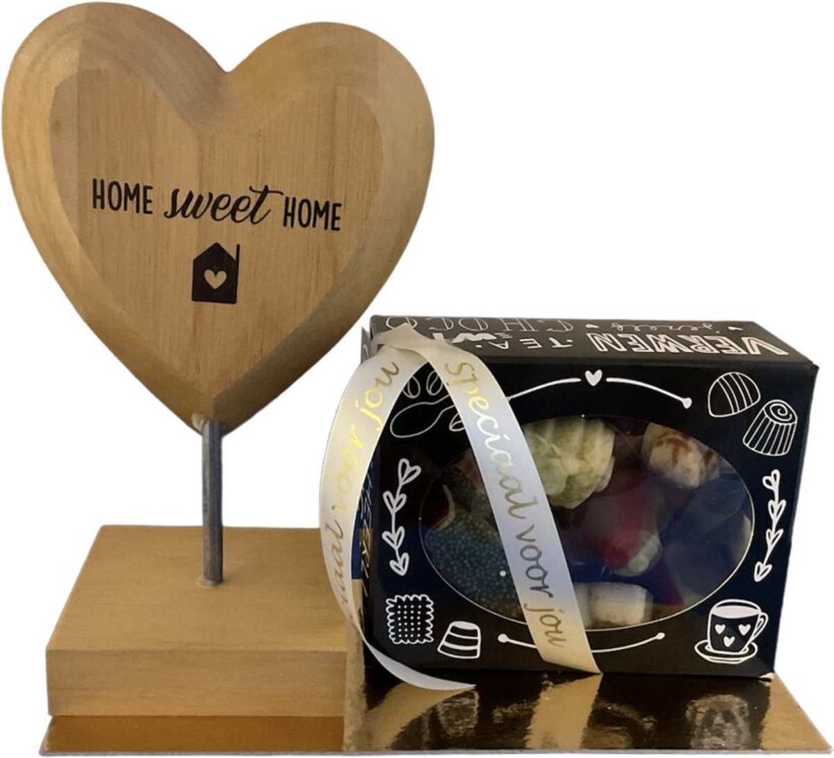 Kerst - Houten hart - Home sweet home - Bonbons - Lint: Speciaal voor jou - Cadeauverpakking