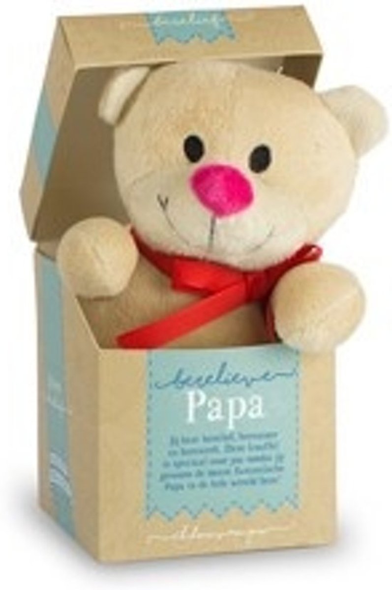 Pluche beertje in een doosje - Berelieve papa - In cadeauverpakking met gekleurd lint