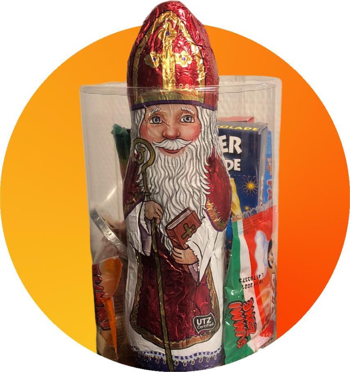 Sinterklaas - Koker - Gevuld met een kindermix - In cadeauverpakking met gekleurd lint