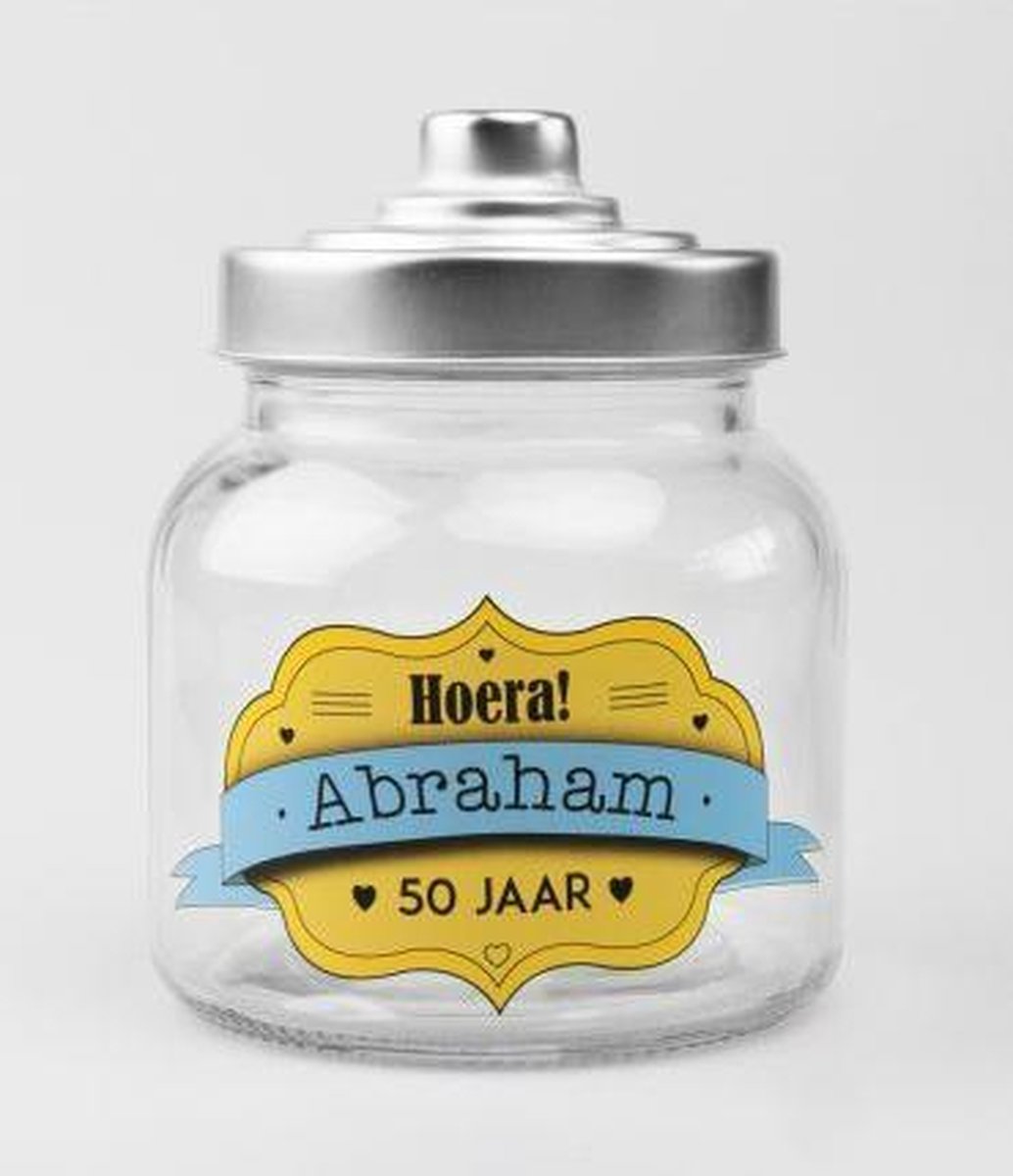 Snoeppot - Abraham - Gevuld met verse snoepmix - In cadeauverpakking met gekleurd lint