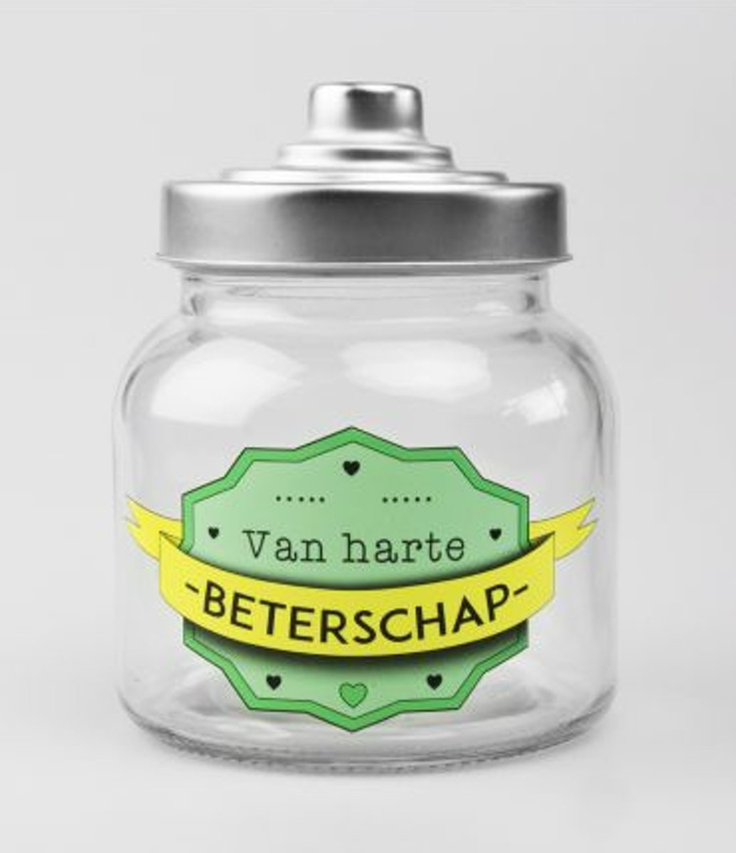 Snoeppot - Beterschap - Gevuld met luxe verpakte toffees - In cadeauverpakking met gekleurd lint