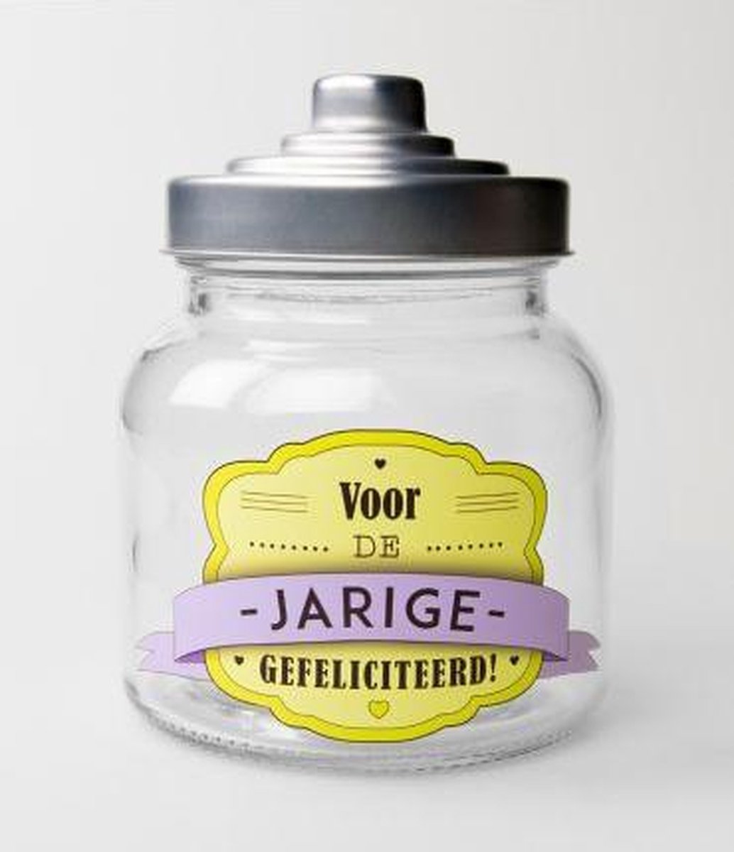 Snoeppot - Jarige - Gevuld met verse dropmix - In cadeauverpakking met gekleurd lint