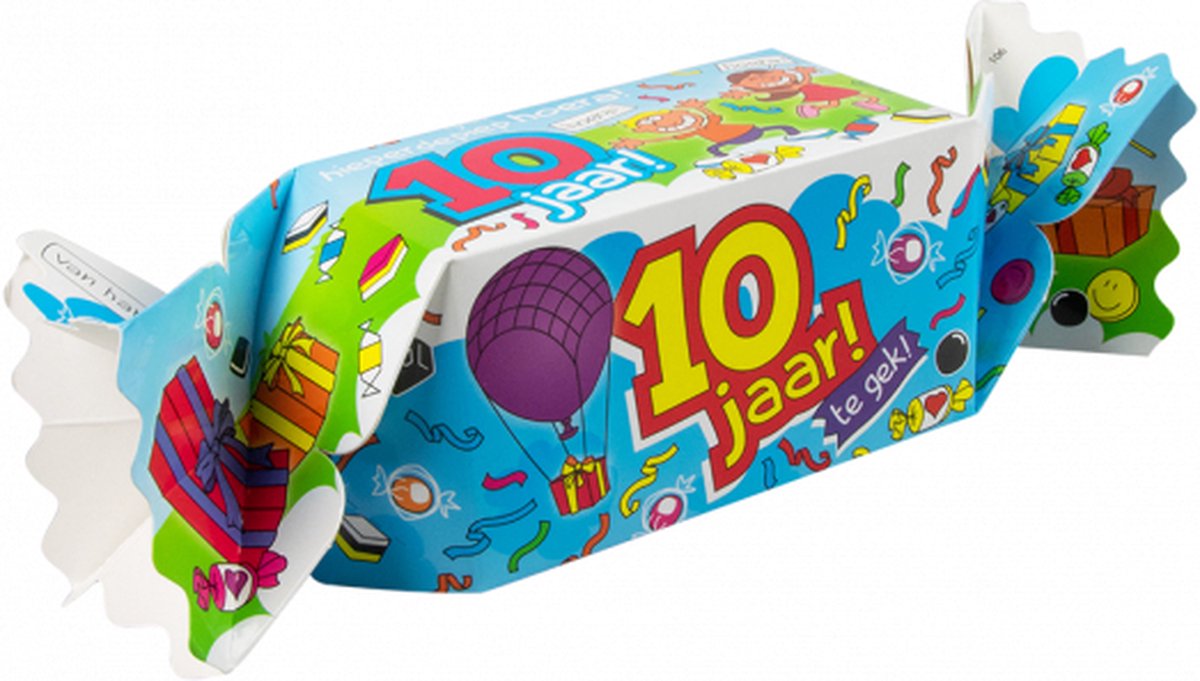 Snoeptoffee - 10 jaar - Gevuld met verse dropmix - In cadeauverpakking met gekleurd lint