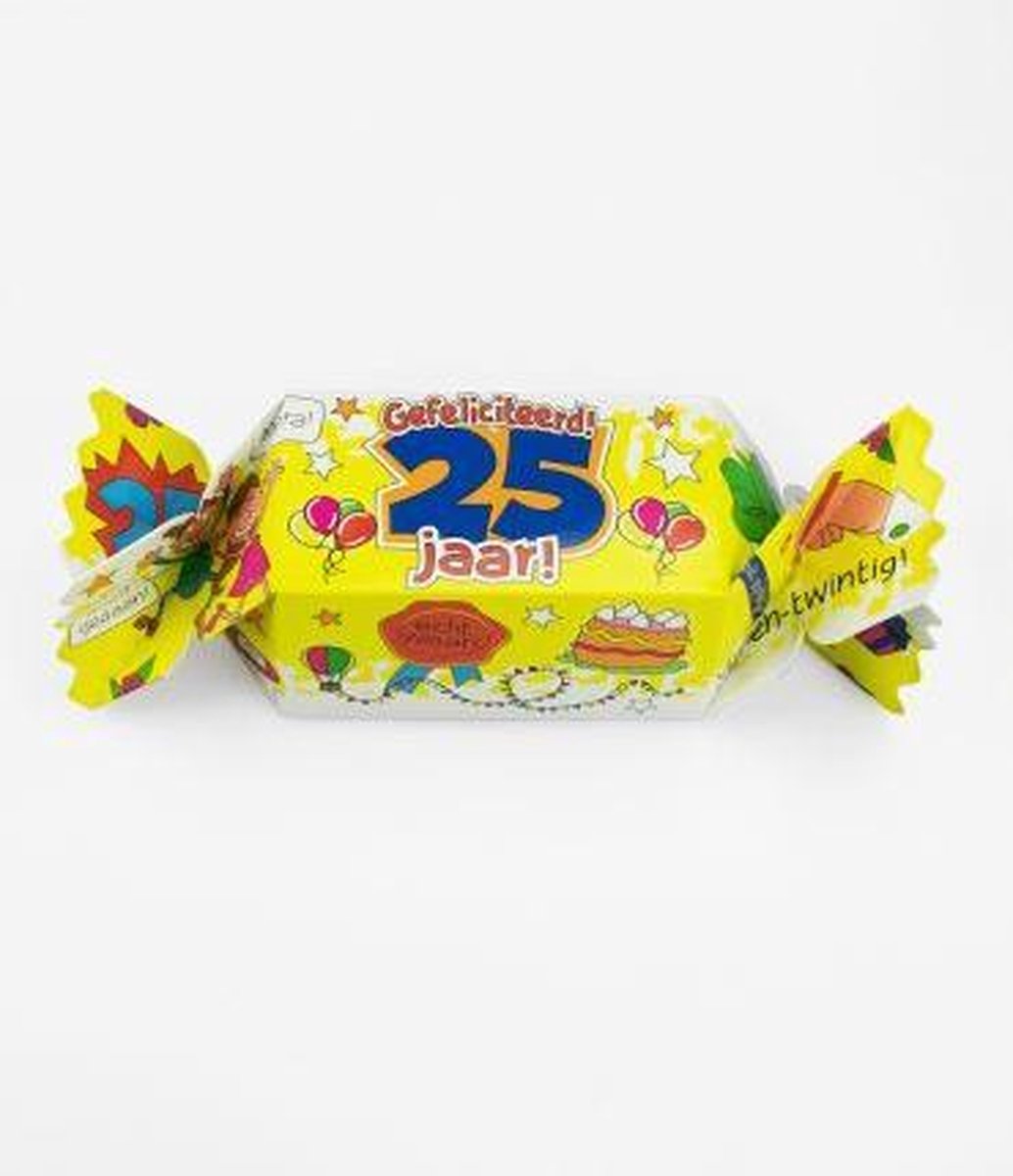 Snoeptoffee - 25 jaar - Gevuld met luxe verpakte toffees - In cadeauverpakking met gekleurd lint