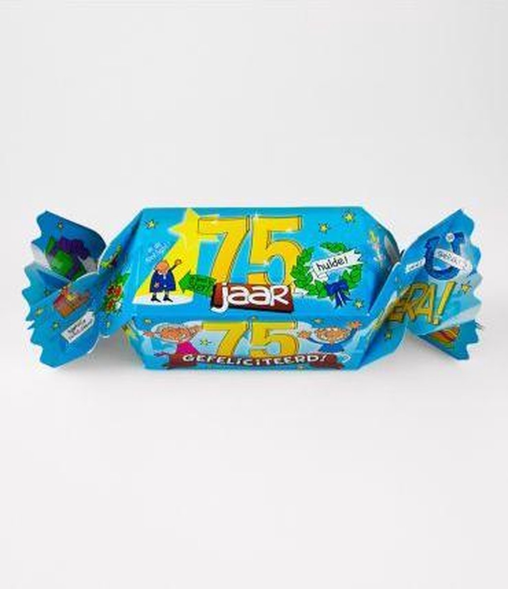 Snoeptoffee - 75 jaar - Gevuld met luxe verpakte toffees - In cadeauverpakking met gekleurd lint