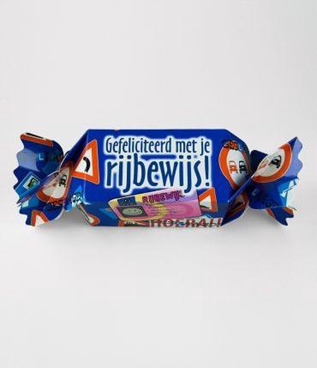 Snoeptoffee - Gefeliciteerd met je rijbewijs - Gevuld met  een dropmix - In cadeauverpakking met gekleurd lint