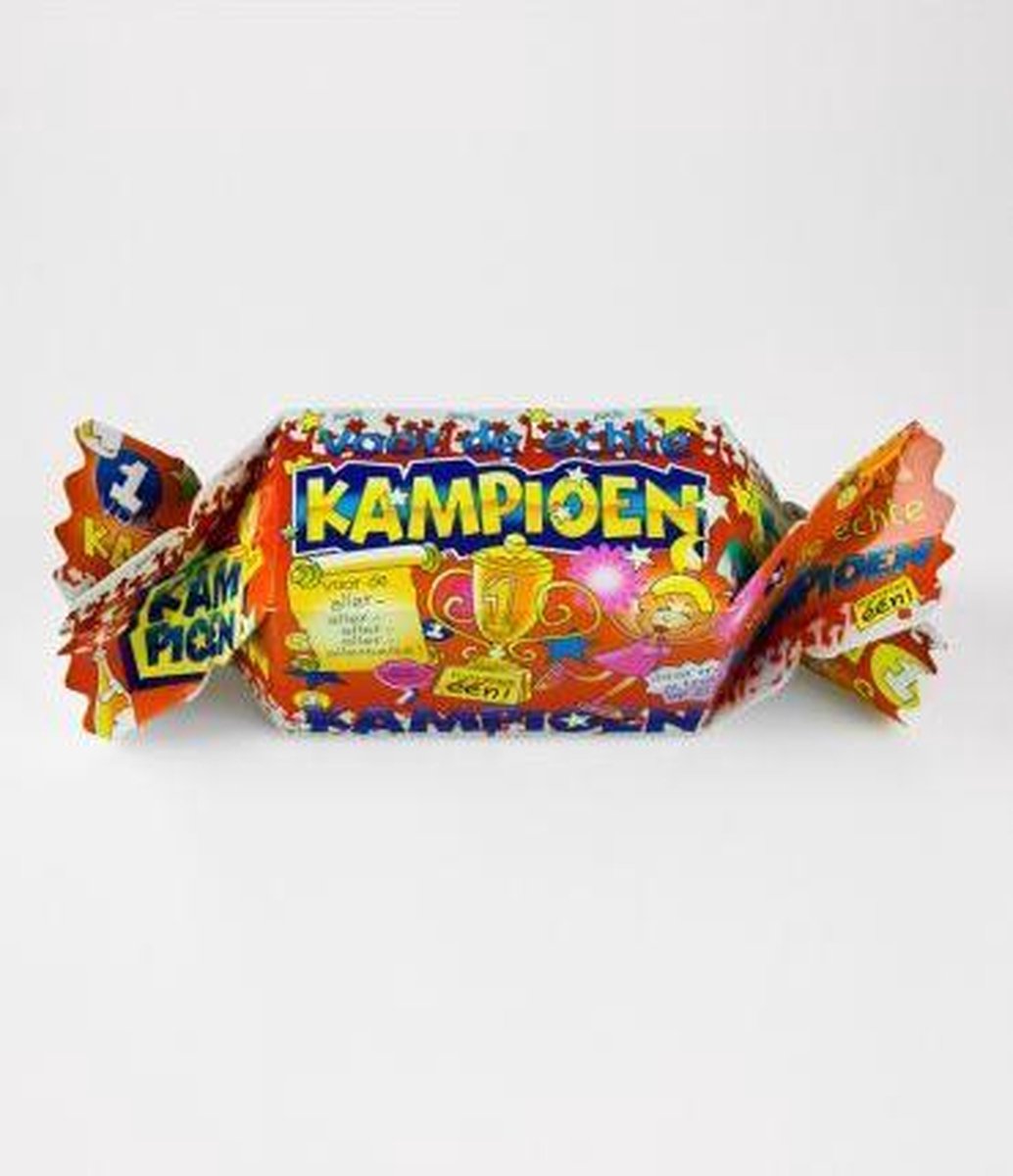 Snoeptoffee - Kampioen - Gevuld met  een dropmix - In cadeauverpakking met gekleurd lint