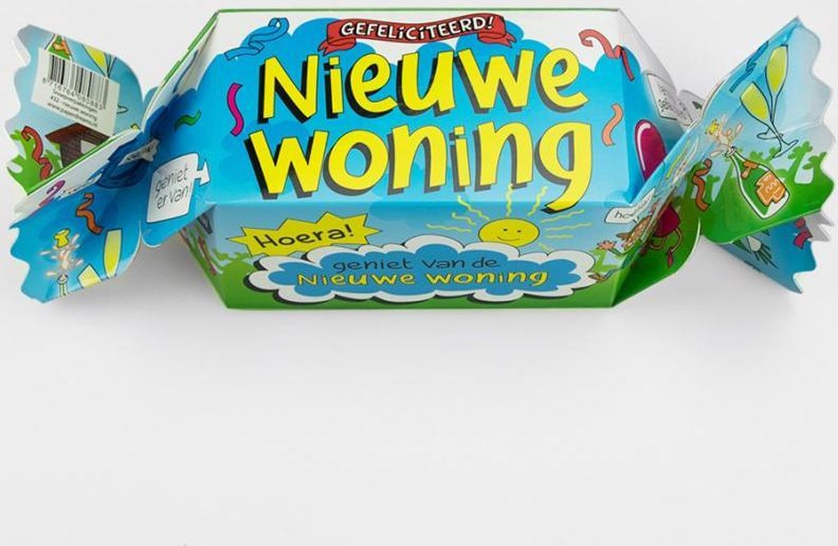 Snoeptoffee - Nieuwe woning - Gevuld met  een dropmix - In cadeauverpakking met gekleurd lint