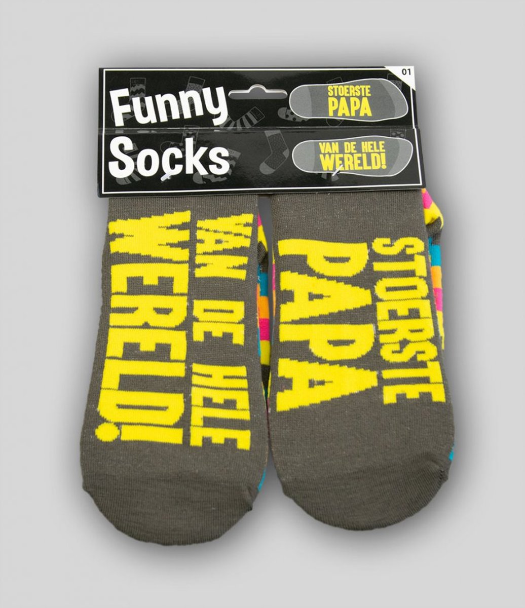 Sokken - Funny socks - Stoerste Papa van de wereld! - In cadeauverpakking met gekleurd lint