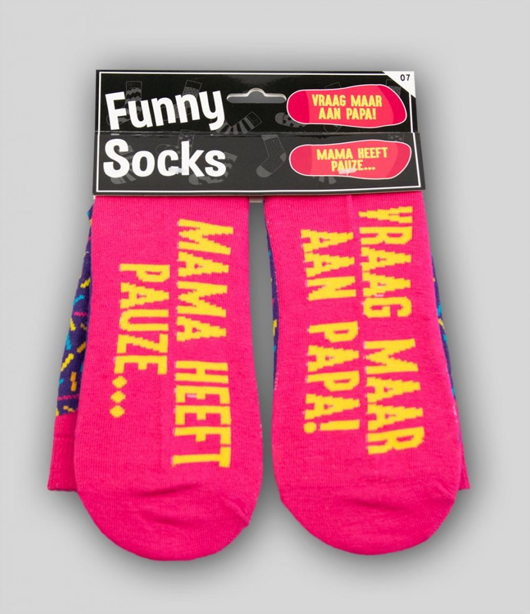 Sokken - Funny socks - Vraag maar aan Papa! Mama heeft pauze