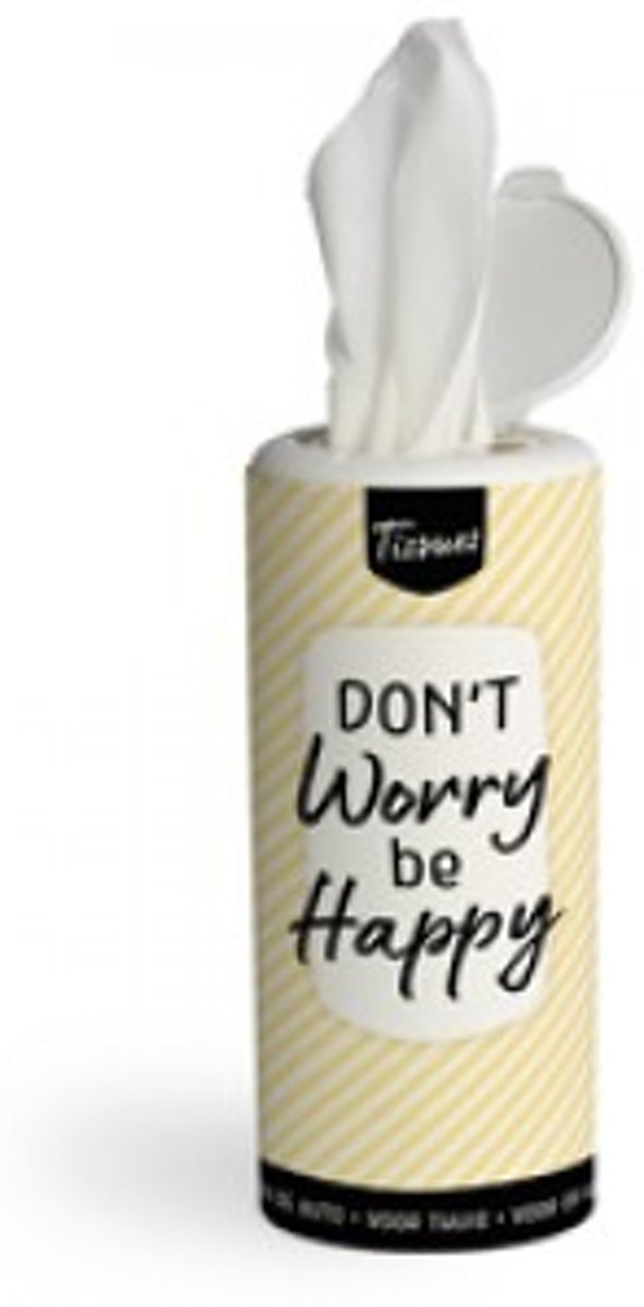 Tissue Dispenser - Dont worry be happy - In cadeauverpakking met gekleurd lint