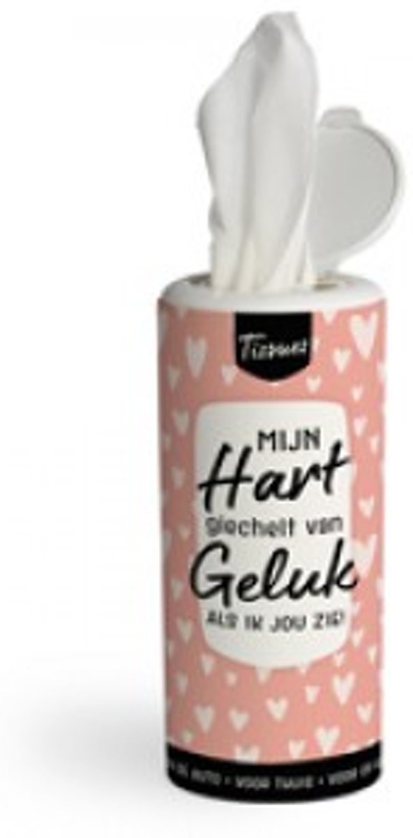 Tissue Dispenser - Mijn hart giechelt van geluk als ik jou zie - In cadeauverpakking met gekleurd lint