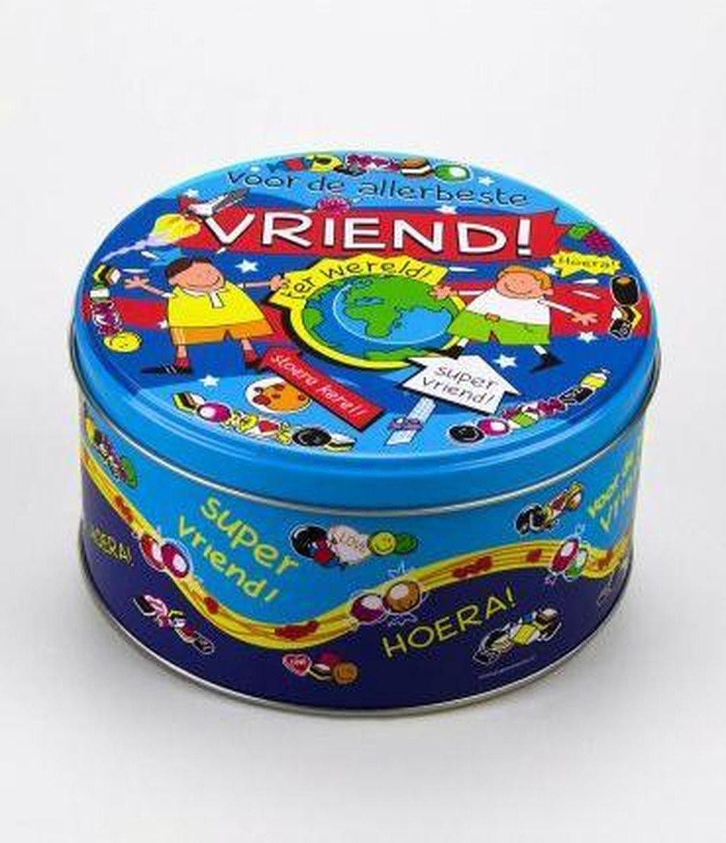 Verjaardag - Snoeptrommel - Vriend - Gevuld met dropmix in cadeauverpakking met gekleurd lint