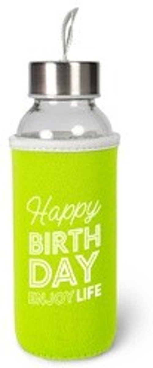 Verjaardag - Waterfles - Happy birthday - Enjoy life - In cadeauverpakking met gekleurd lint