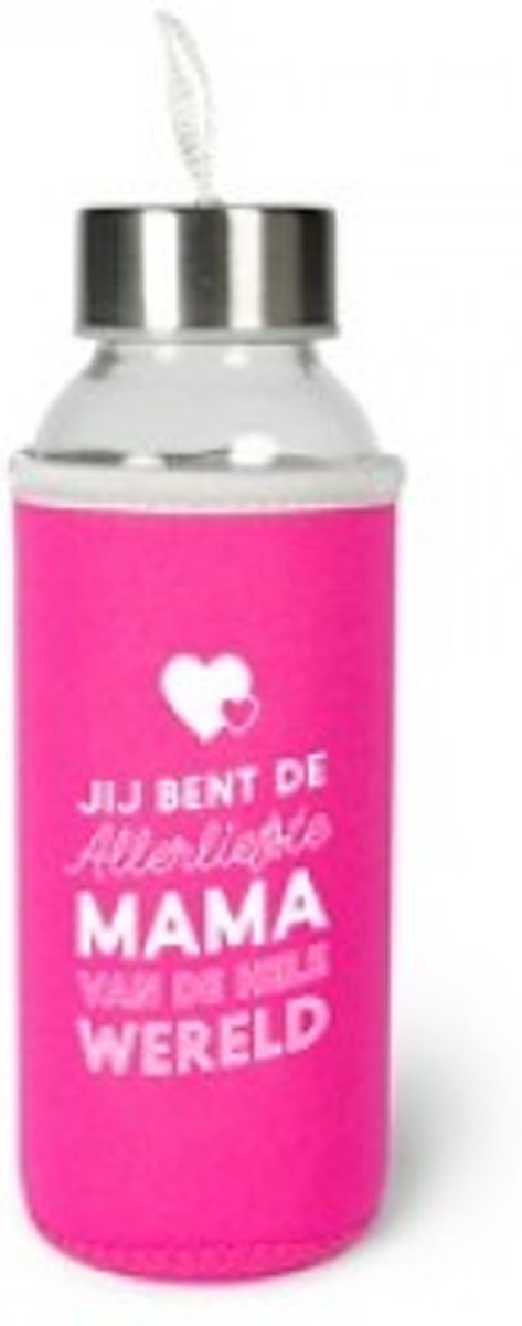 Verjaardag - Waterfles - Jij bent de allerliefste Mama van de hele wereld - In cadeauverpakking met gekleurd lint