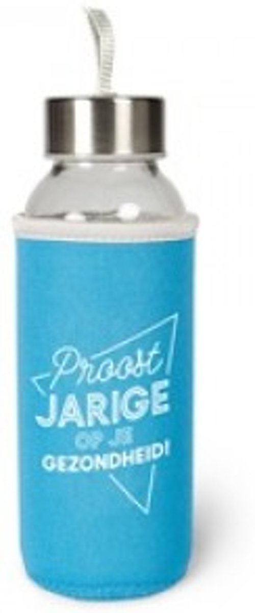 Verjaardag - Waterfles - Proost jarige op je gezondheid - In cadeauverpakking met gekleurd lint