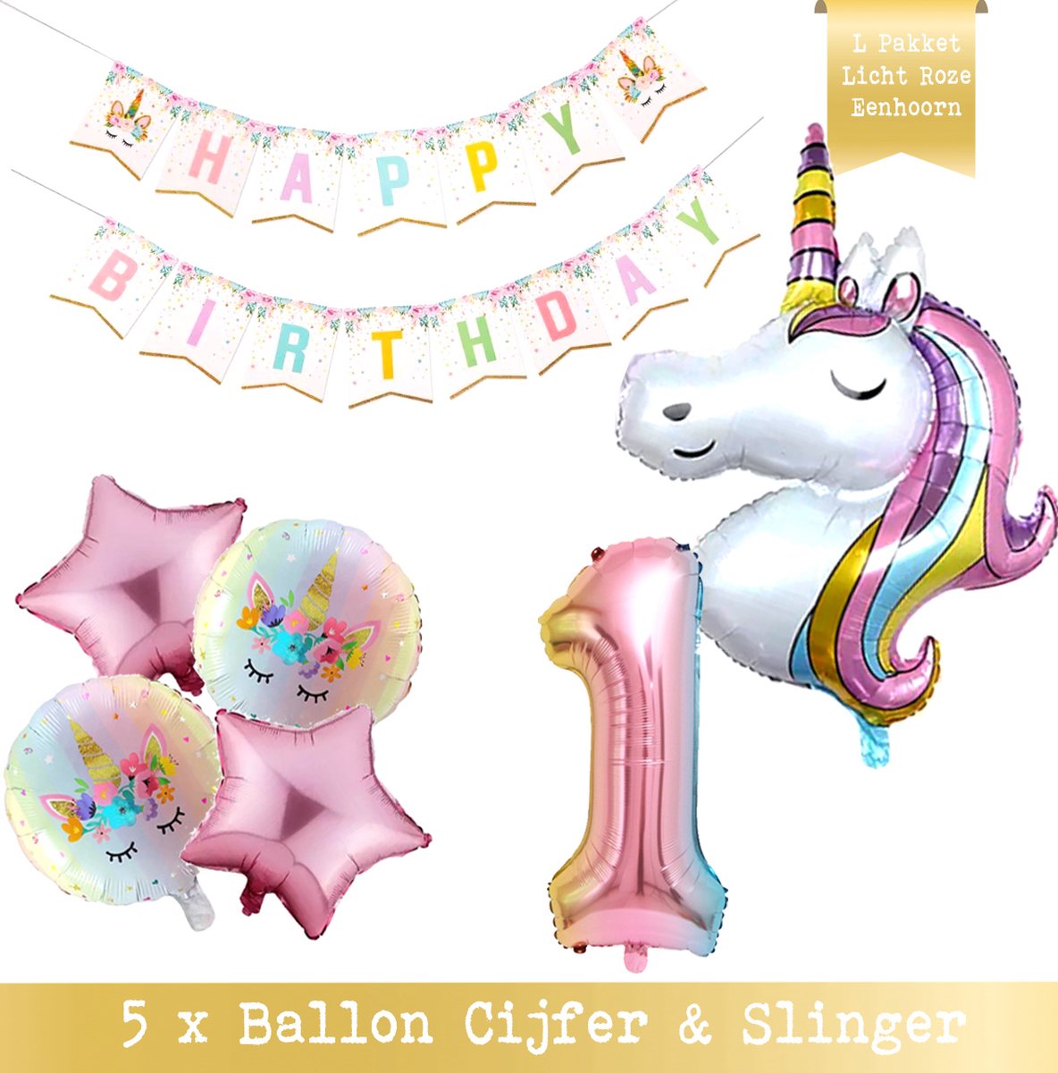 * Snoes * Cijfer 1 ballon Unicorn Plus Pack * Eenhoorn Licht Roze * DIY Slinger* Set van 7 * Grotere Ballonnen en DIY Slinger * Unicorn Licht 1 * Eerste verjaardag * Hoera 1 Jaar * Birthday * Ballon Cijfer 1