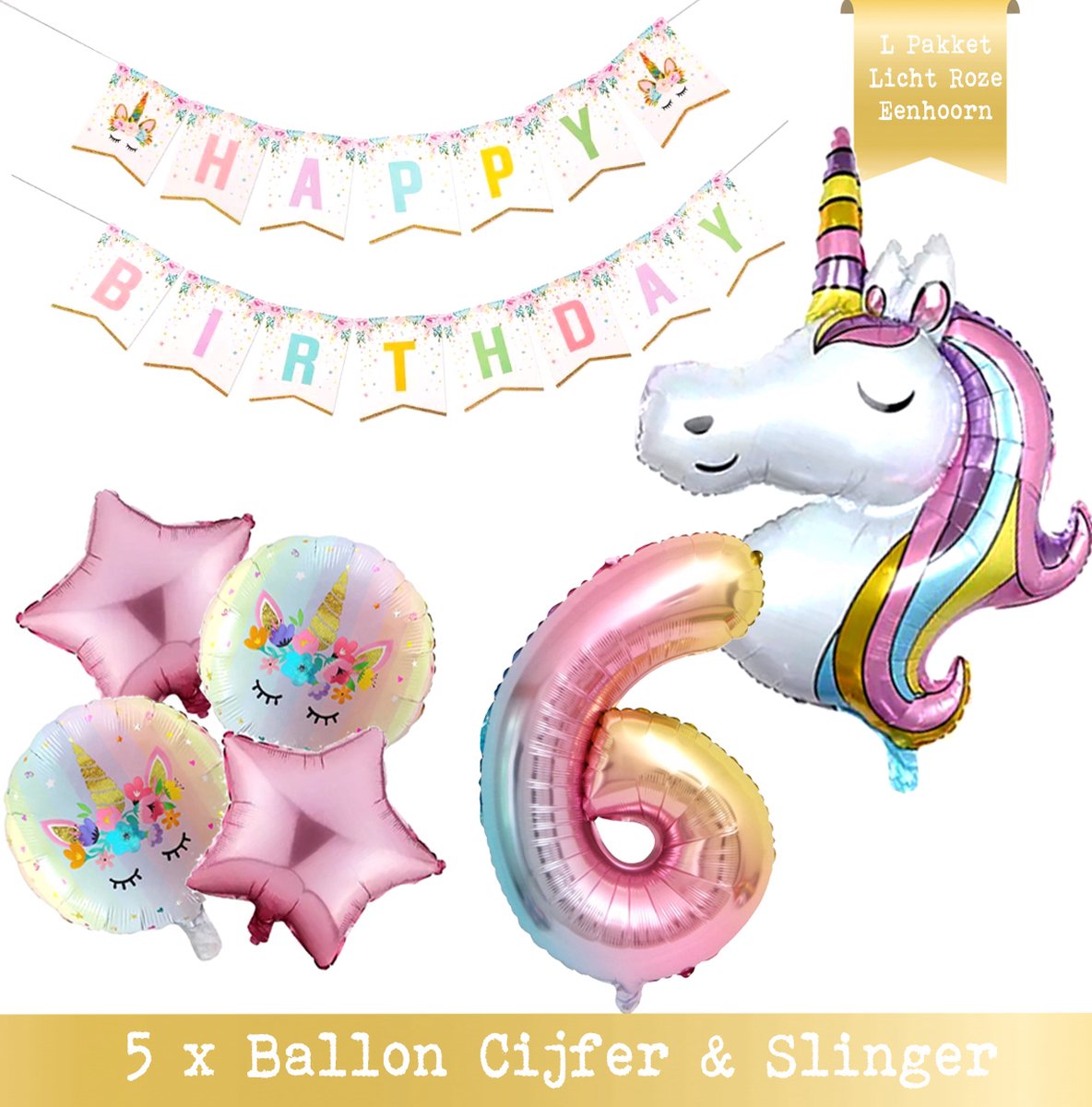 * Snoes * Cijfer 6 ballon Unicorn Plus Pack * Eenhoorn Licht Roze * DIY Slinger* Set van 7 * Grotere Ballonnen en DIY Slinger * Unicorn Licht 6 * Eerste verjaardag * Hoera 6 Jaar * Birthday * Ballon Cijfer 6