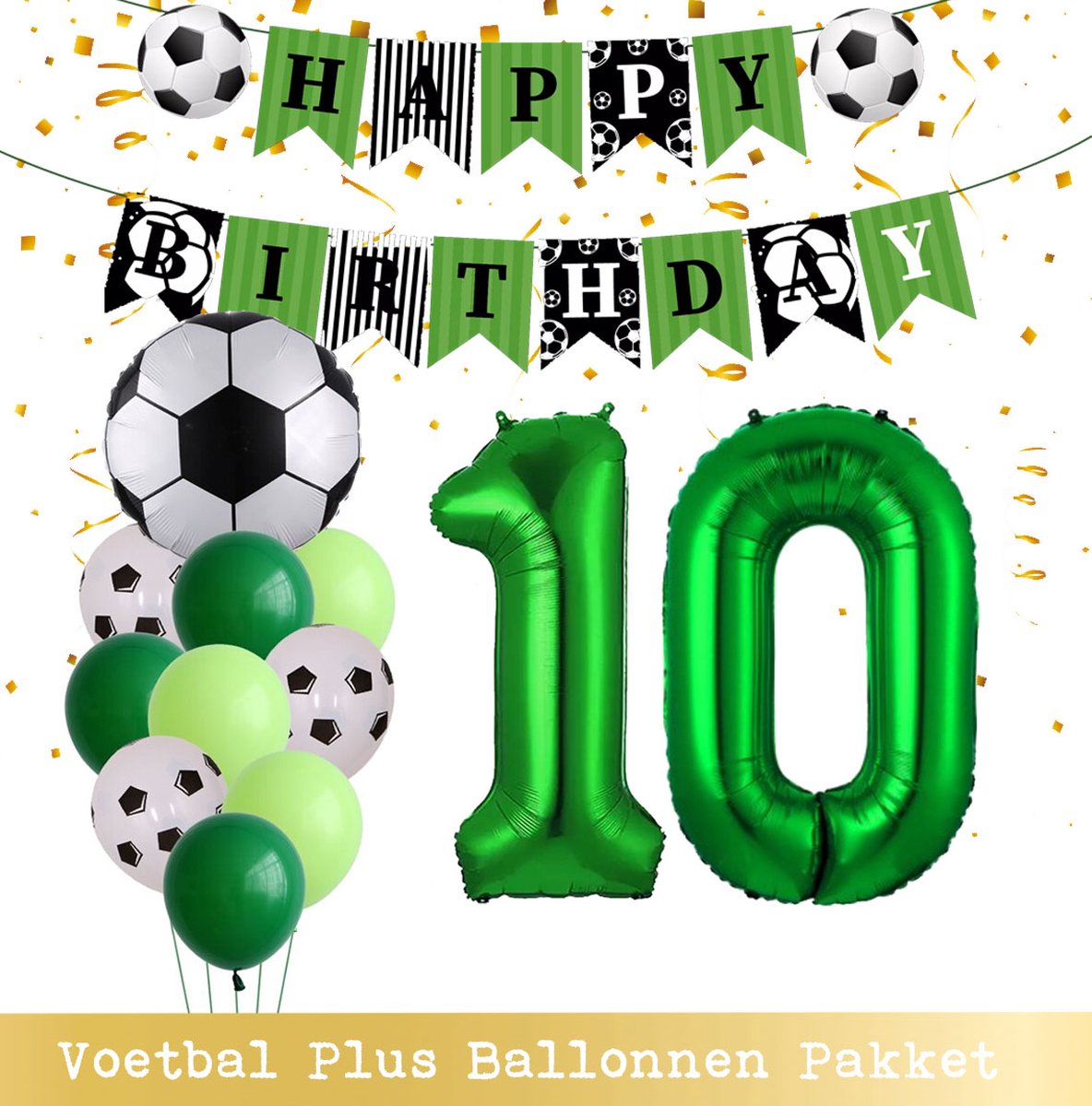 Cijfer Ballon 10 Jaar - Voetbal Ballonnen - Snoes - Pluspakket - set van 12 Sport Voetbalfan Voetbal Jongen/Meisje - Sportieve - Voetbal Vrouwen Mannen - Kinderfeestje - Verjaardag - Helium Ballon nummer 10