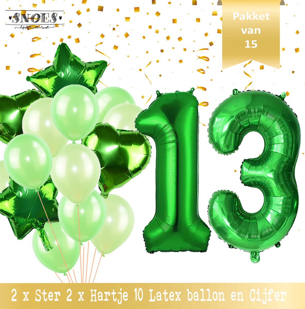 Cijfer Ballon 13 Jaar Groen Forrest Green Boeket * Hoera 13 Jaar Verjaardag Decoratie Set van 15 Ballonnen * 80 cm Verjaardag Nummer Ballon * Snoes * Verjaardag Versiering * Kinderfeestje * Forrest Green* Nummer Ballon 13 * Groen