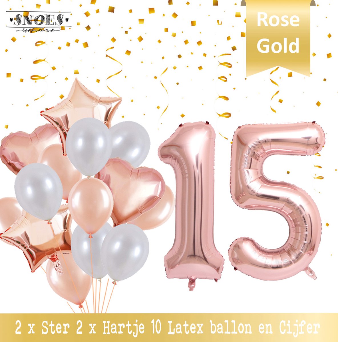 Cijfer Ballon 15 Jaar Rose Gold Pearl Boeket * Hoera 15 Jaar Verjaardag Decoratie Set van 15 Ballonnen * 80 cm Verjaardag Nummer Ballon * Snoes * Verjaardag Versiering * Kinderfeestje * Château Rose* Nummer Ballon 15 * Rose