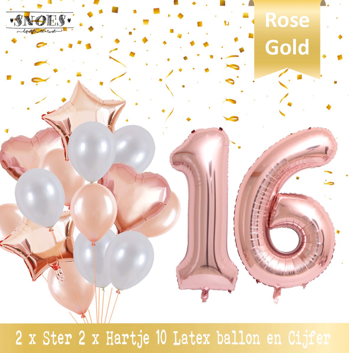 Cijfer Ballon 16 Jaar Rose Gold Pearl Boeket * Hoera 16 Jaar Verjaardag Decoratie Set van 15 Ballonnen * 80 cm Verjaardag Nummer Ballon * Snoes * Verjaardag Versiering * Kinderfeestje * Château Rose* Nummer Ballon 16 * Rose