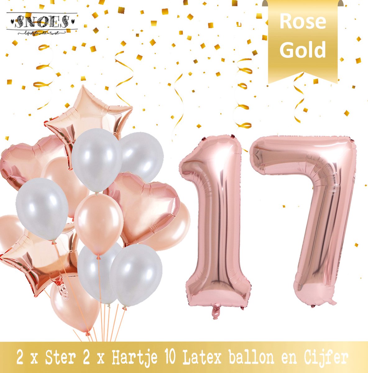 Cijfer Ballon 17 Jaar Rose Gold Pearl Boeket * Hoera 17 Jaar Verjaardag Decoratie Set van 15 Ballonnen * 80 cm Verjaardag Nummer Ballon * Snoes * Verjaardag Versiering * Kinderfeestje * Château Rose* Nummer Ballon 17 * Rose