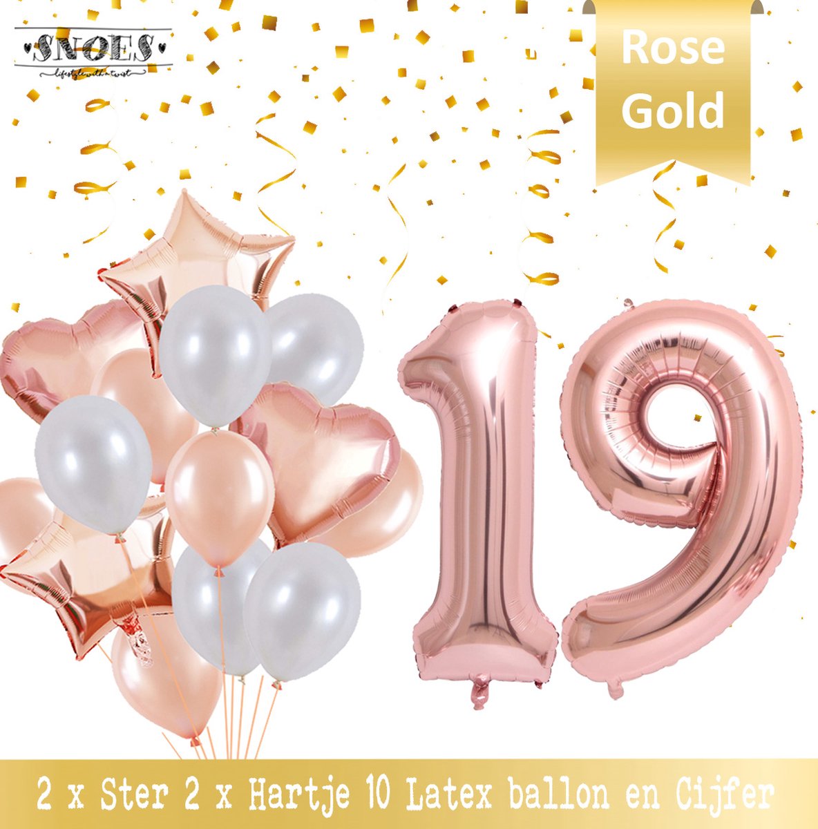 Cijfer Ballon 19 Jaar Rose Gold Pearl Boeket * Hoera 19 Jaar Verjaardag Decoratie Set van 15 Ballonnen * 80 cm Verjaardag Nummer Ballon * Snoes * Verjaardag Versiering * Kinderfeestje * Château Rose* Nummer Ballon 19 * Rose