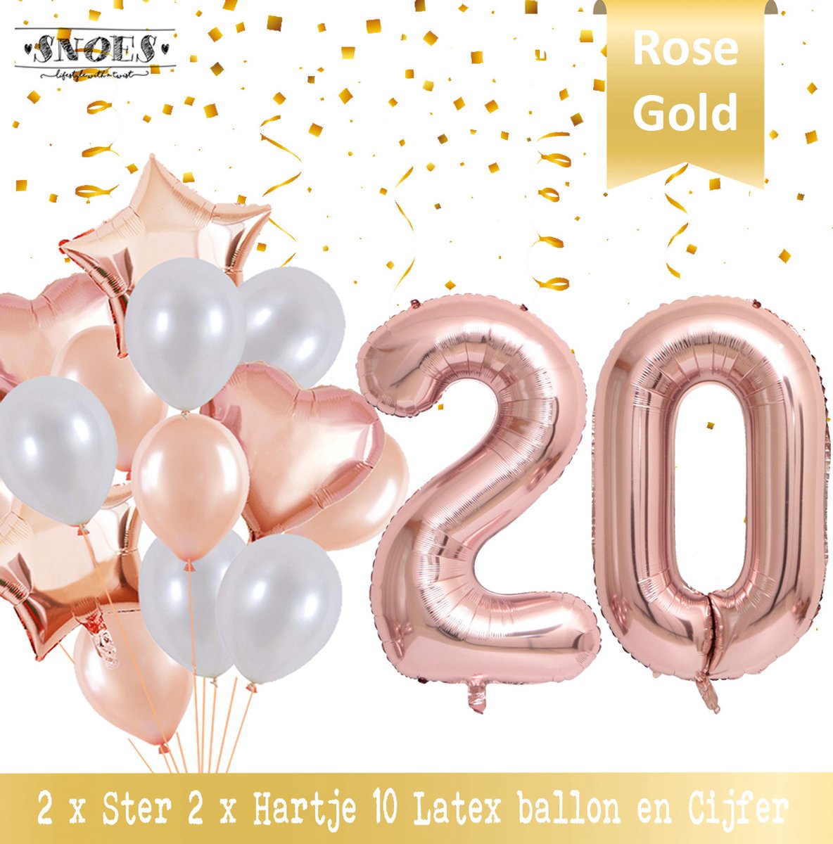 Cijfer Ballon 20 Jaar Rose Gold Pearl Boeket * Hoera 20 Jaar Verjaardag Decoratie Set van 15 Ballonnen * 80 cm Verjaardag Nummer Ballon * Snoes * Verjaardag Versiering * Kinderfeestje * Château Rose* Nummer Ballon 20 * Rose