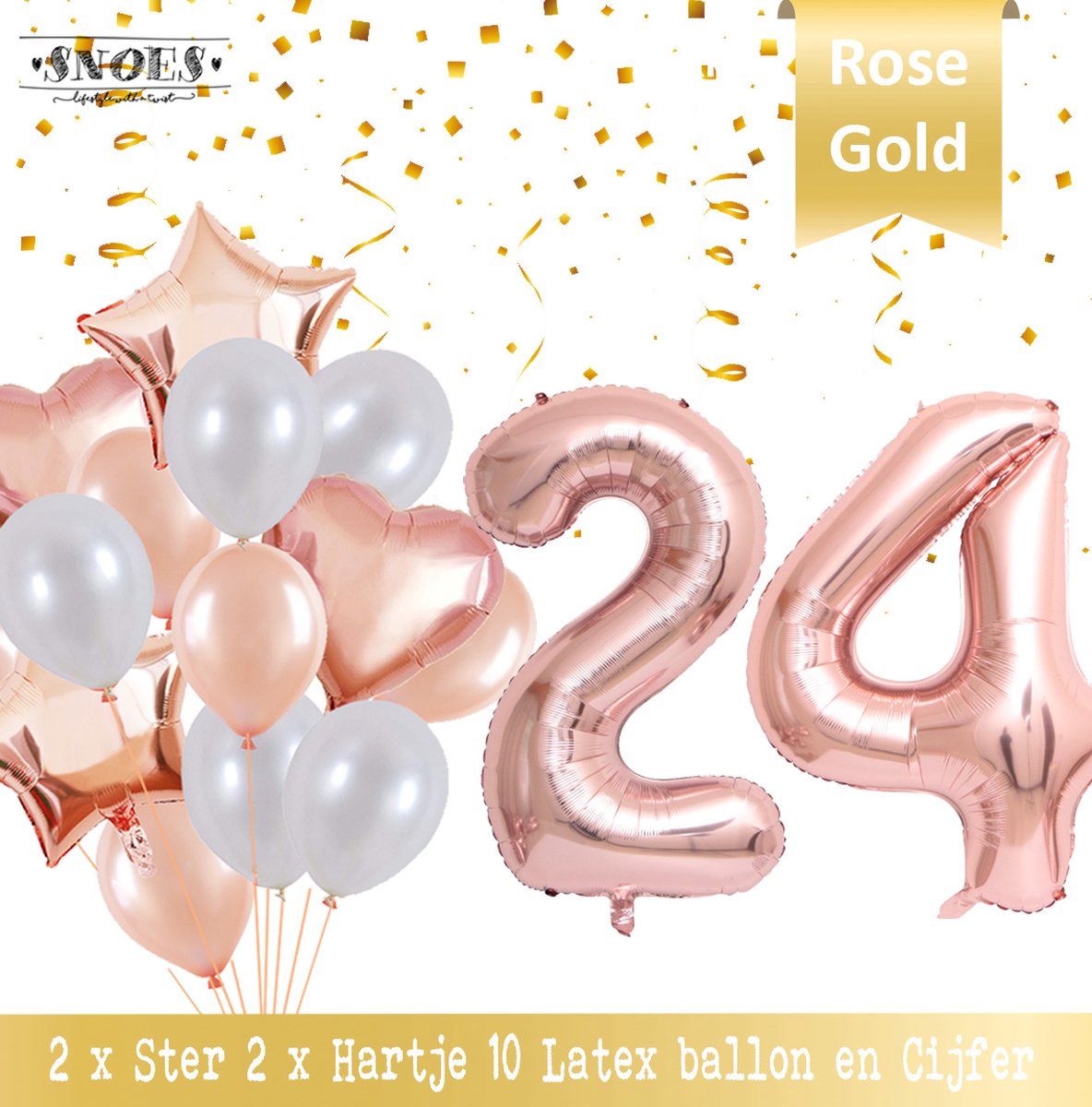 Cijfer Ballon 24 Jaar Rose Gold Pearl Boeket * Hoera 24 Jaar Verjaardag Decoratie Set van 15 Ballonnen * 80 cm Verjaardag Nummer Ballon * Snoes * Verjaardag Versiering * Kinderfeestje * Château Rose* Nummer Ballon 24 * Rose