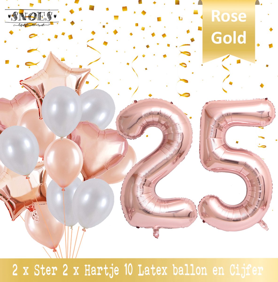 Cijfer Ballon 25 Jaar Rose Gold Pearl Boeket * Hoera 25 Jaar Verjaardag Decoratie Set van 15 Ballonnen * 80 cm Verjaardag Nummer Ballon * Snoes * Verjaardag Versiering * Kinderfeestje * Château Rose* Nummer Ballon 25 * Rose