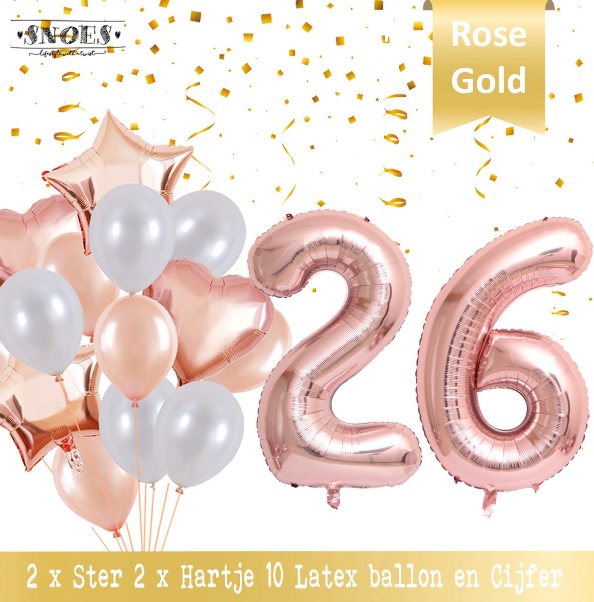 Cijfer Ballon 26 Jaar Rose Gold Pearl Boeket * Hoera 26 Jaar Verjaardag Decoratie Set van 15 Ballonnen * 80 cm Verjaardag Nummer Ballon * Snoes * Verjaardag Versiering * Kinderfeestje * Château Rose* Nummer Ballon 26 * Rose