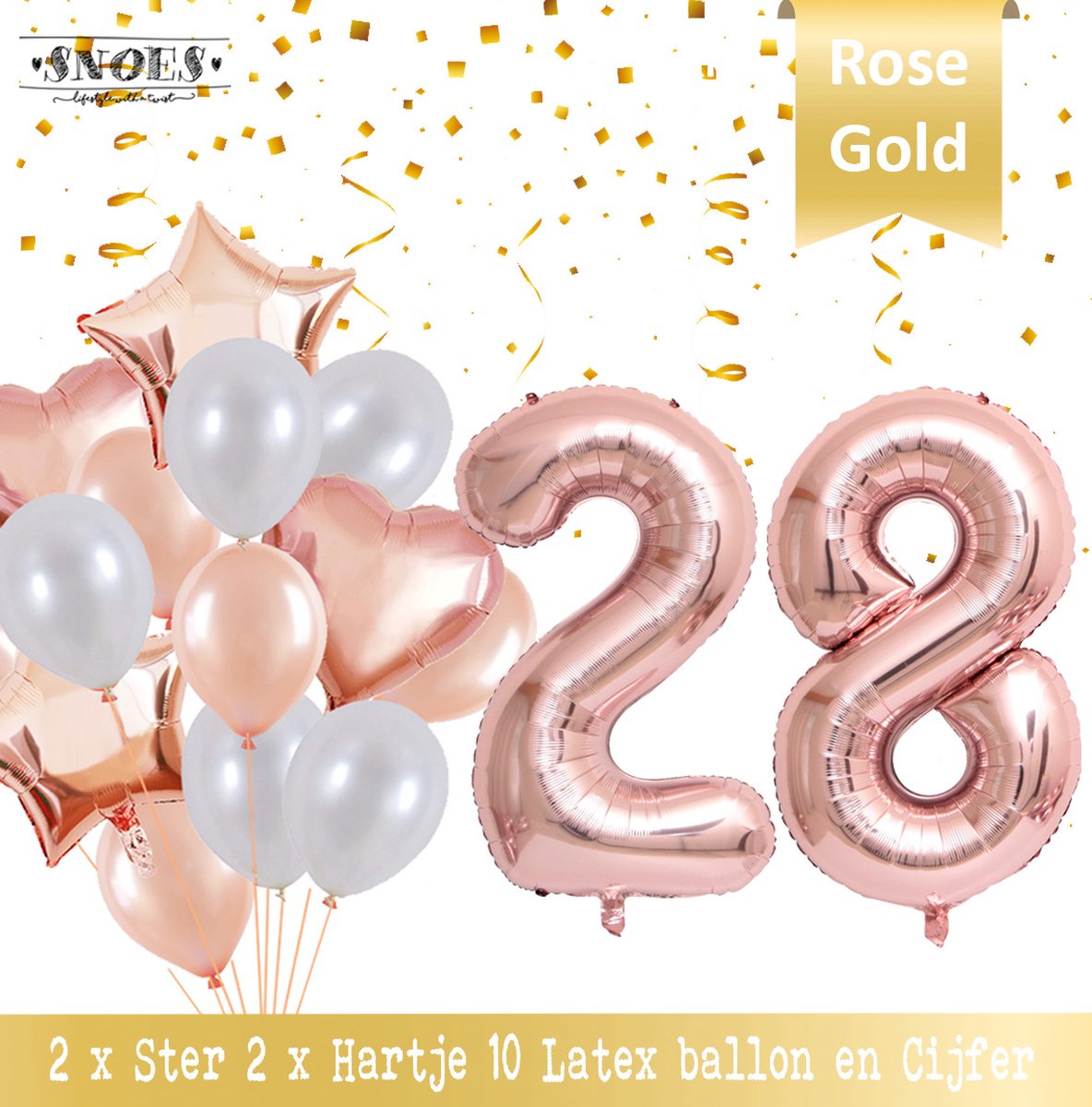 Cijfer Ballon 28 Jaar Rose Gold Pearl Boeket * Hoera 28 Jaar Verjaardag Decoratie Set van 15 Ballonnen * 80 cm Verjaardag Nummer Ballon * Snoes * Verjaardag Versiering * Kinderfeestje * Château Rose* Nummer Ballon 28 * Rose