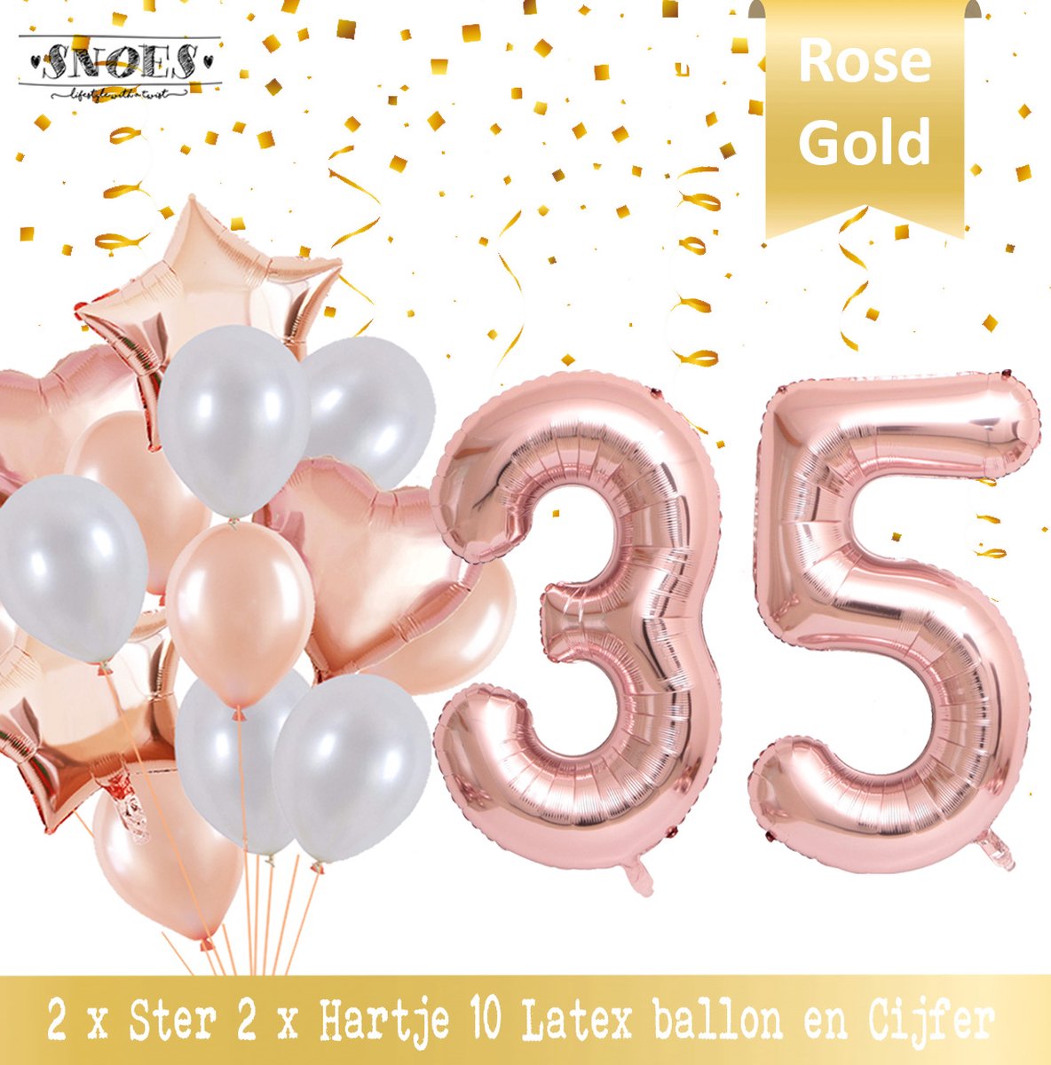 Cijfer Ballon 35 Jaar Rose Gold Pearl Boeket * Hoera 35 Jaar Verjaardag Decoratie Set van 15 Ballonnen * 80 cm Verjaardag Nummer Ballon * Snoes * Verjaardag Versiering * Kinderfeestje * Château Rose* Nummer Ballon 35 * Rose