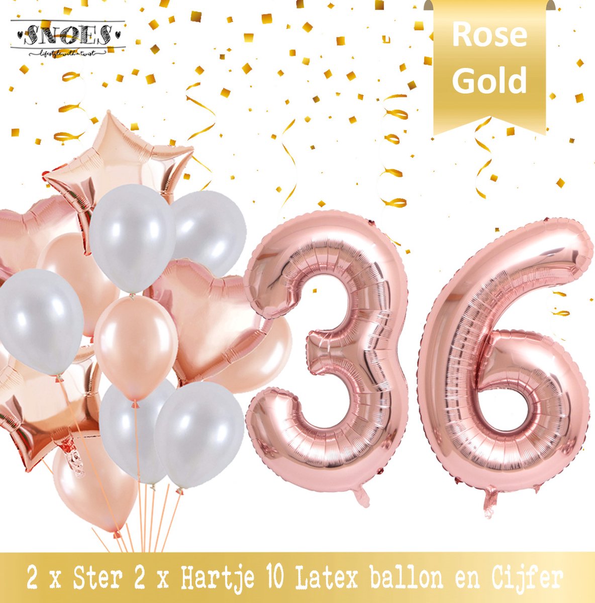 Cijfer Ballon 36 Jaar Rose Gold Pearl Boeket * Hoera 36 Jaar Verjaardag Decoratie Set van 15 Ballonnen * 80 cm Verjaardag Nummer Ballon * Snoes * Verjaardag Versiering * Kinderfeestje * Château Rose* Nummer Ballon 36* Rose