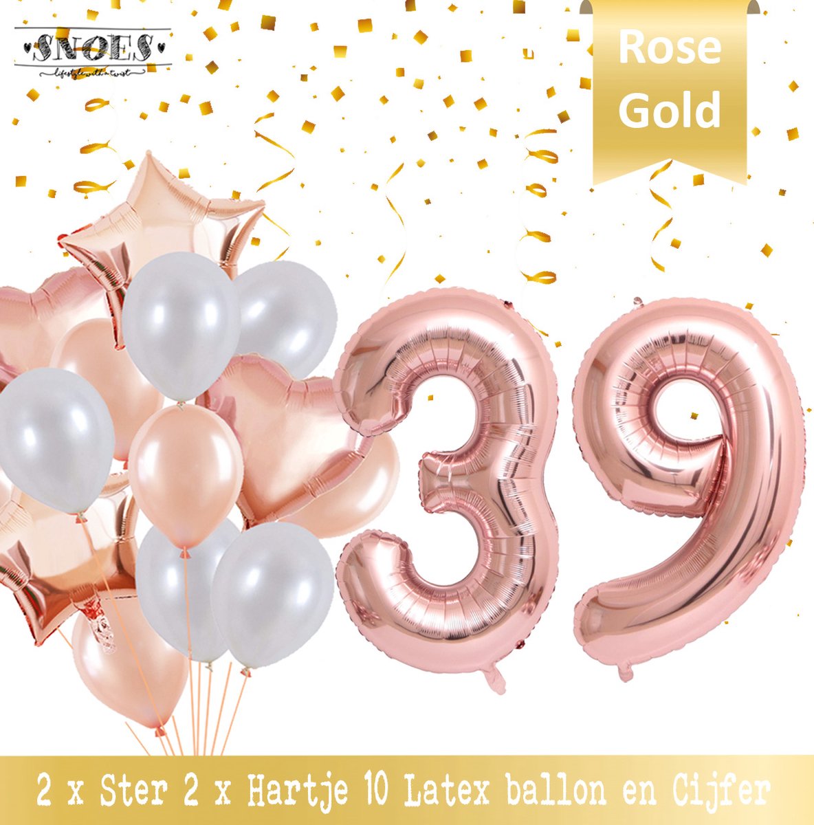 Cijfer Ballon 39 Jaar Rose Gold Pearl Boeket * Hoera 39 Jaar Verjaardag Decoratie Set van 15 Ballonnen * 80 cm Verjaardag Nummer Ballon * Snoes * Verjaardag Versiering * Kinderfeestje * Château Rose* Nummer Ballon 39 * Rose