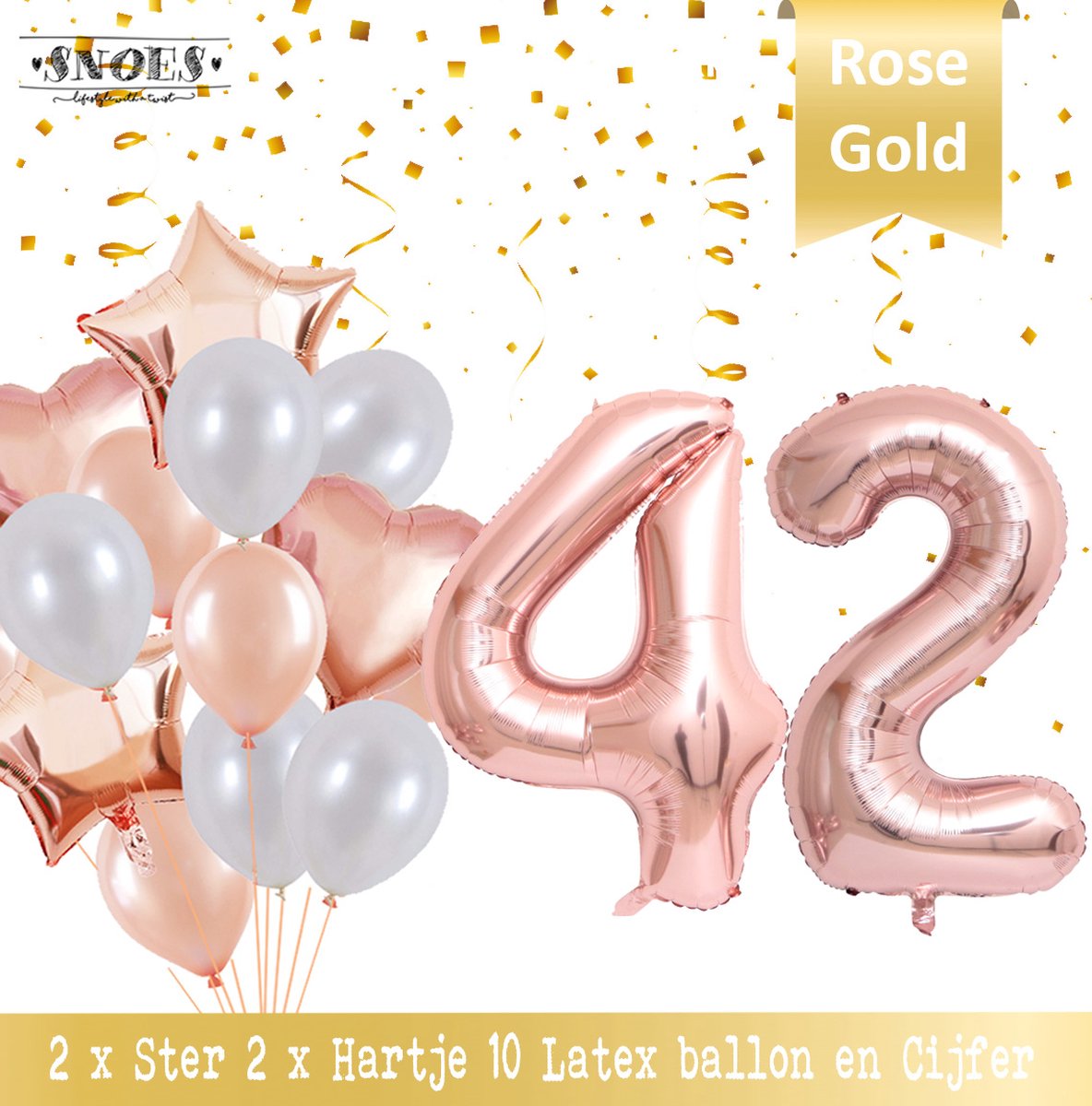 Cijfer Ballon 42 Jaar Rose Gold Pearl Boeket * Hoera 42 Jaar Verjaardag Decoratie Set van 15 Ballonnen * 80 cm Verjaardag Nummer Ballon * Snoes * Verjaardag Versiering * Kinderfeestje * Château Rose* Nummer Ballon 42 * Rose