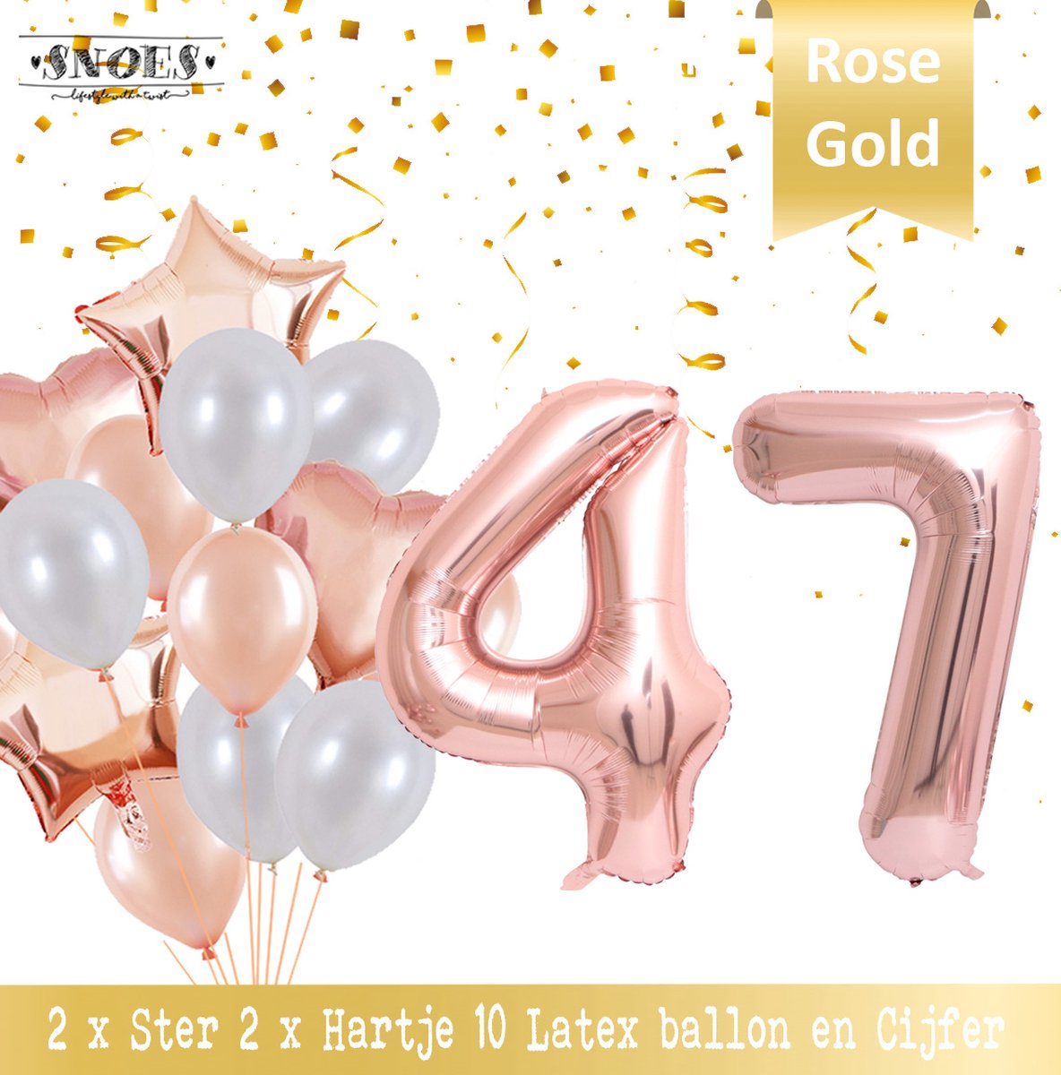 Cijfer Ballon 47 Jaar Rose Gold Pearl Boeket * Hoera 47 Jaar Verjaardag Decoratie Set van 15 Ballonnen * 80 cm Verjaardag Nummer Ballon * Snoes * Verjaardag Versiering * Kinderfeestje * Château Rose* Nummer Ballon 47 * Rose