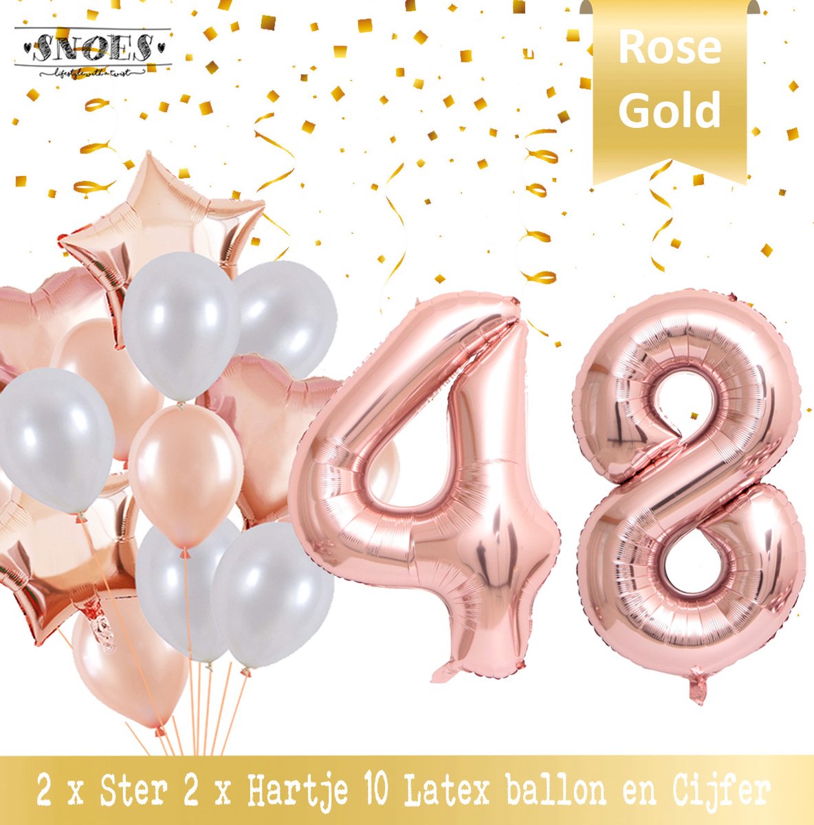 Cijfer Ballon 48 Jaar Rose Gold Pearl Boeket * Hoera 48 Jaar Verjaardag Decoratie Set van 15 Ballonnen * 80 cm Verjaardag Nummer Ballon * Snoes * Verjaardag Versiering * Kinderfeestje * Château Rose* Nummer Ballon 48 * Rose