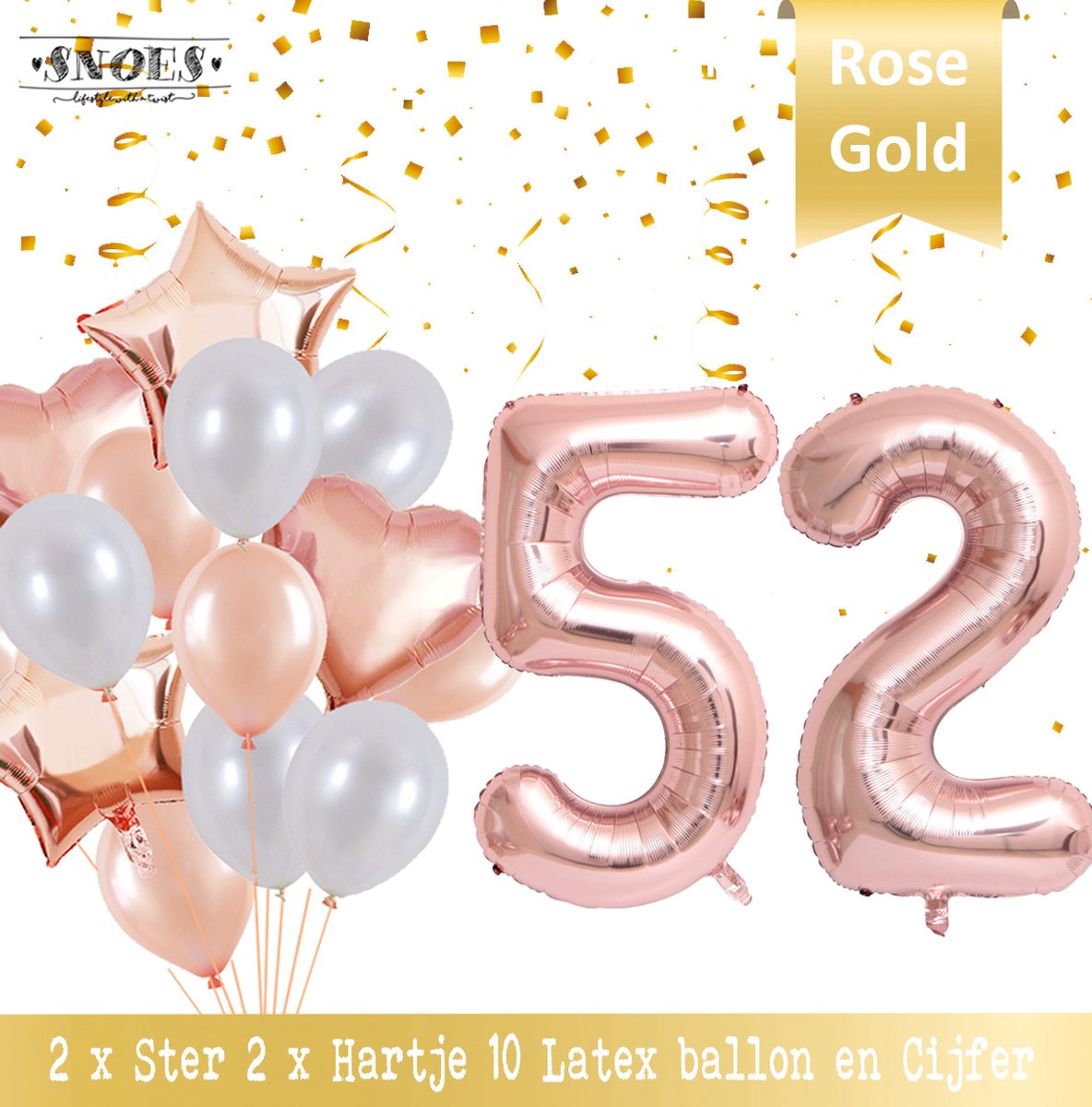 Cijfer Ballon 52 Jaar Rose Gold Pearl Boeket * Hoera 52 Jaar Verjaardag Decoratie Set van 15 Ballonnen * 80 cm Verjaardag Nummer Ballon * Snoes * Verjaardag Versiering * Kinderfeestje * Château Rose* Nummer Ballon 52 * Rose