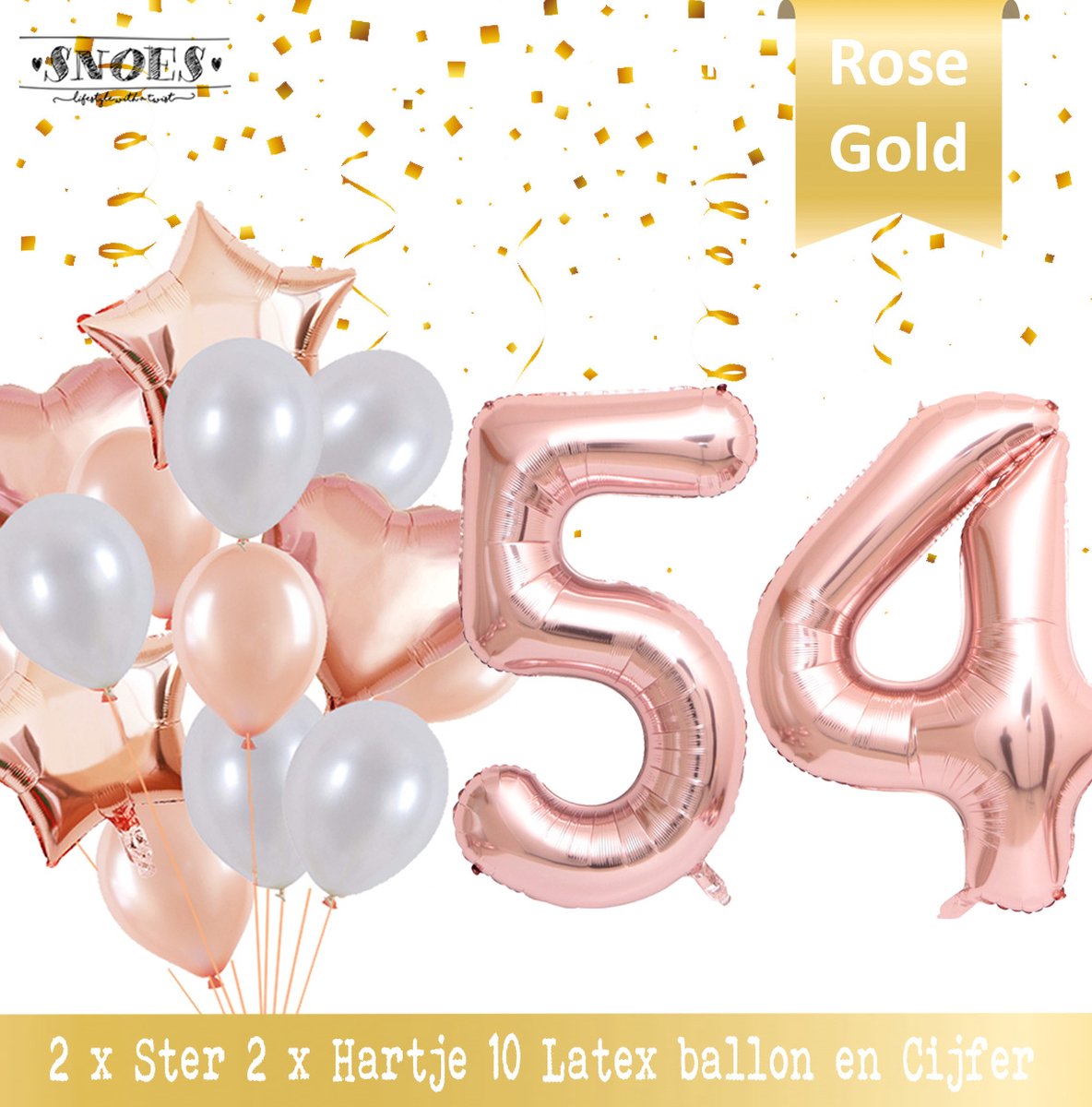 Cijfer Ballon 54 Jaar Rose Gold Pearl Boeket * Hoera 54 Jaar Verjaardag Decoratie Set van 15 Ballonnen * 80 cm Verjaardag Nummer Ballon * Snoes * Verjaardag Versiering * Kinderfeestje * Château Rose* Nummer Ballon 54 * Rose