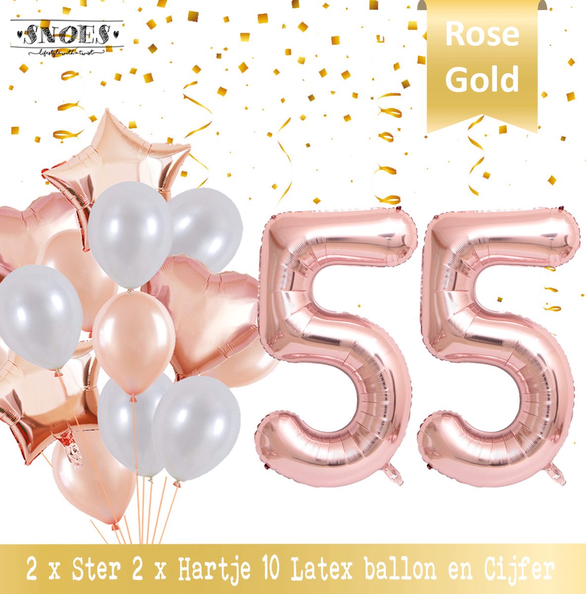 Cijfer Ballon 55 Jaar Rose Gold Pearl Boeket * Hoera 55 Jaar Verjaardag Decoratie Set van 15 Ballonnen * 80 cm Verjaardag Nummer Ballon * Snoes * Verjaardag Versiering * Kinderfeestje * Château Rose* Nummer Ballon 55 * Rose