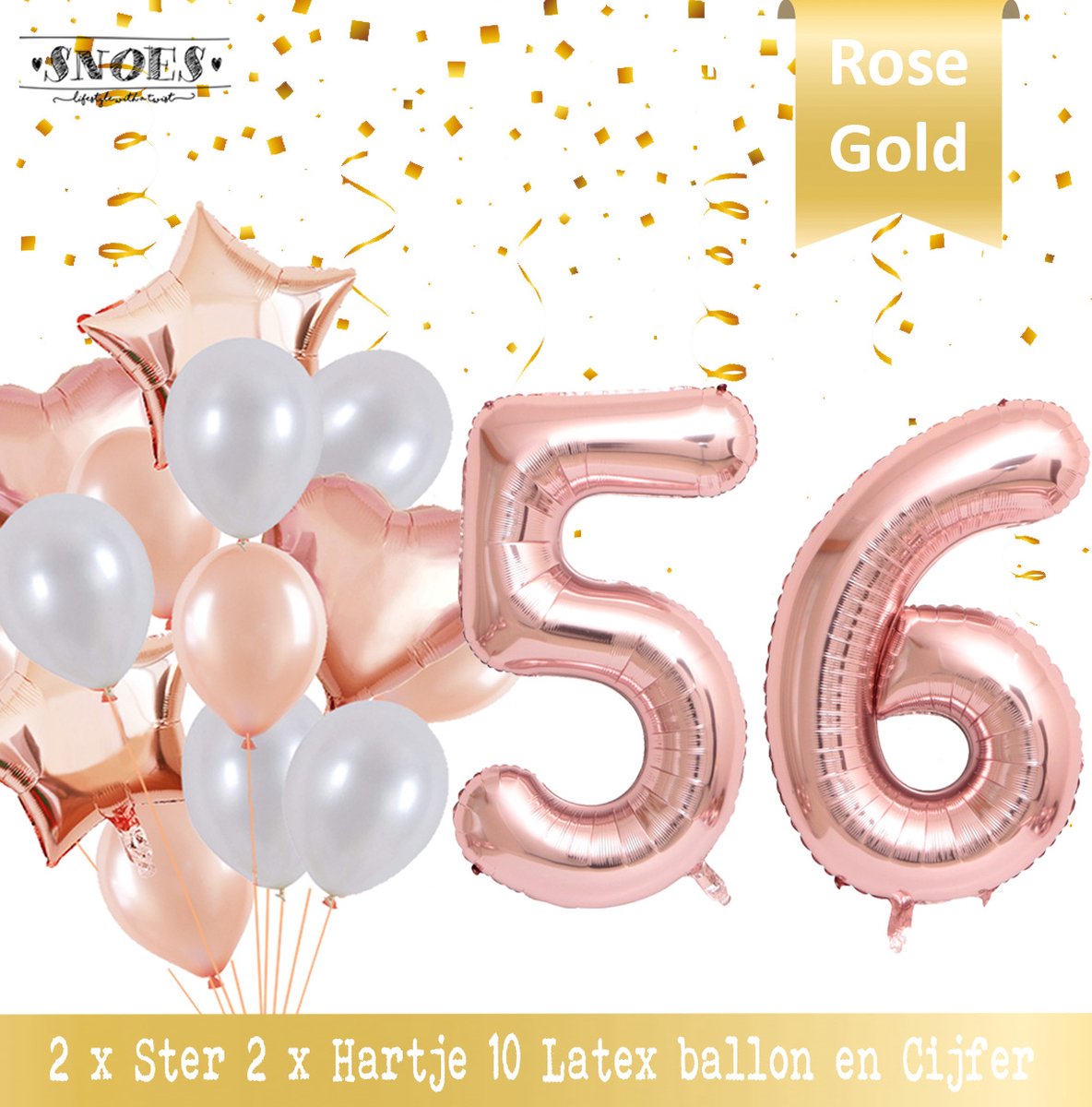 Cijfer Ballon 56 Jaar Rose Gold Pearl Boeket * Hoera 56 Jaar Verjaardag Decoratie Set van 15 Ballonnen * 80 cm Verjaardag Nummer Ballon * Snoes * Verjaardag Versiering * Kinderfeestje * Château Rose* Nummer Ballon 56 * Rose