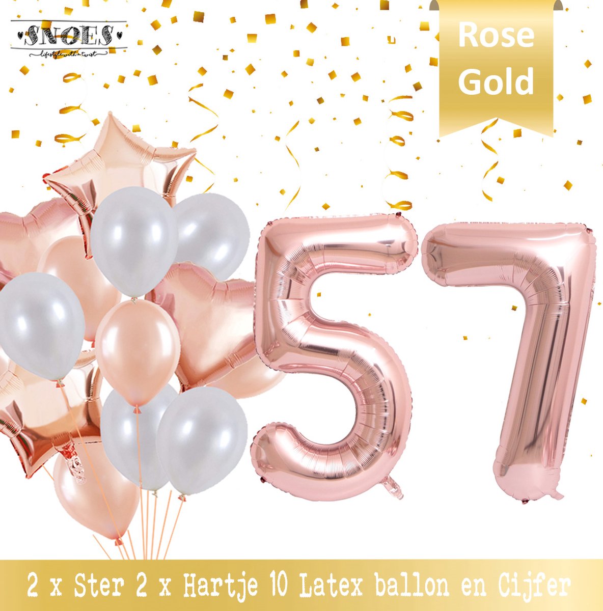 Cijfer Ballon 57 Jaar Rose Gold Pearl Boeket * Hoera 57 Jaar Verjaardag Decoratie Set van 15 Ballonnen * 80 cm Verjaardag Nummer Ballon * Snoes * Verjaardag Versiering * Kinderfeestje * Château Rose* Nummer Ballon 57 * Rose