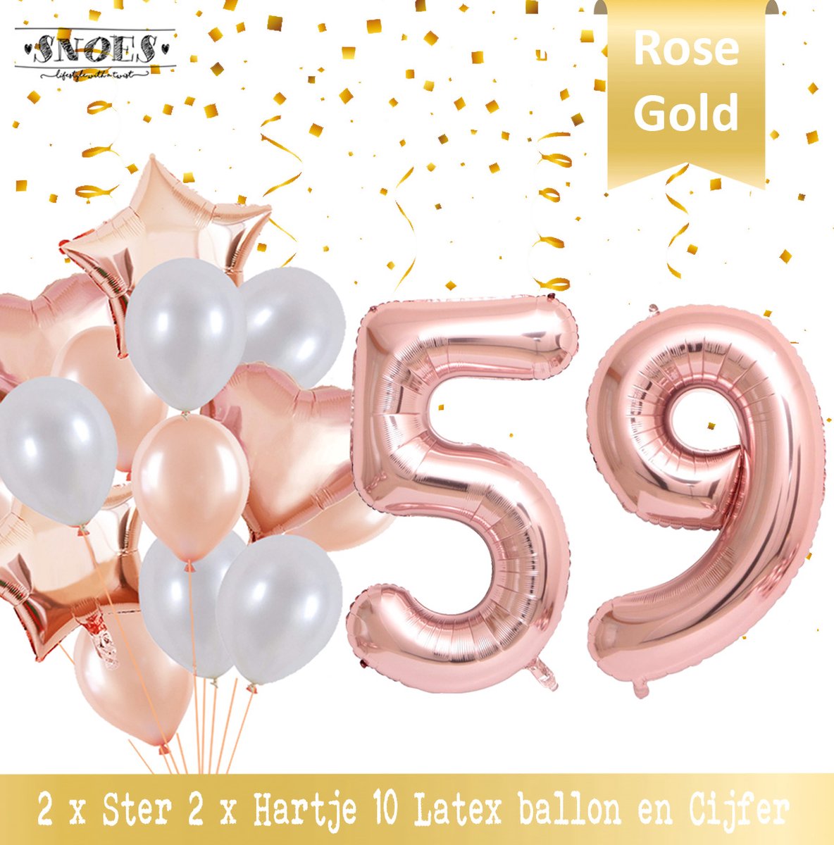 Cijfer Ballon 59 Jaar Rose Gold Pearl Boeket * Hoera 59 Jaar Verjaardag Decoratie Set van 15 Ballonnen * 80 cm Verjaardag Nummer Ballon * Snoes * Verjaardag Versiering * Kinderfeestje * Château Rose* Nummer Ballon 59 * Rose