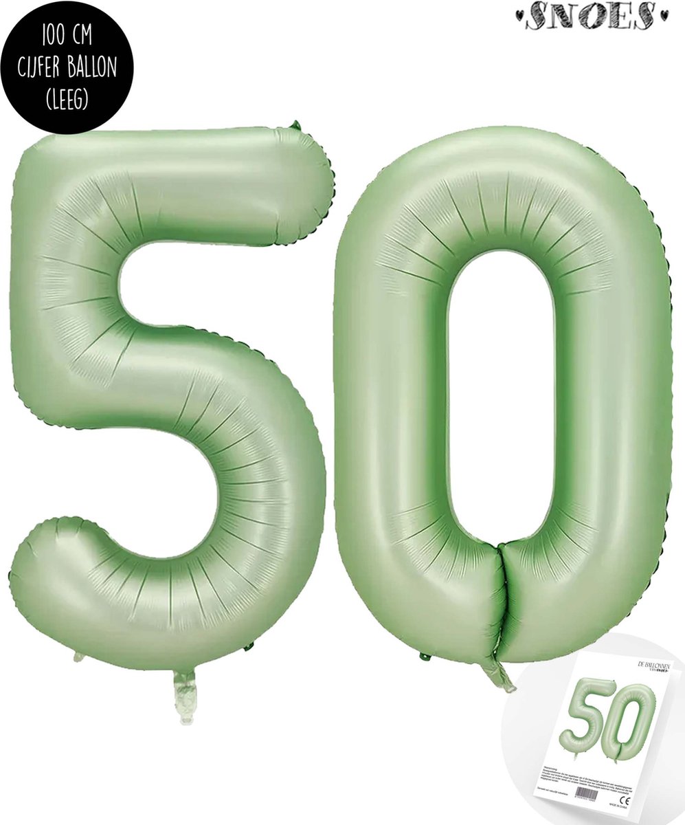 Cijfer Helium Folie Ballon XXL - 50 jaar cijfer - Olive - Groen - Satijn - Nude - 100 cm - leeftijd 50 jaar feestartikelen verjaardag - Snoes